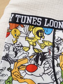 LOONEY TUNES X SHEIN Men's Letter Cartoon Print Casual Daily Boxer Briefs - White - View 4