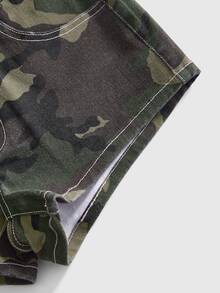 ROMWE Grunge Punk Plus Size Vintage Y2K Women's Camo Denim Shorts With Star Patch Back Pockets - Army Green - View 4