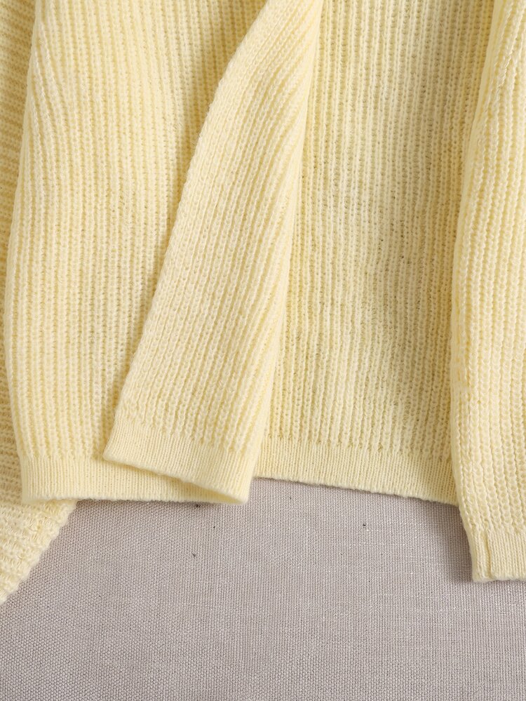 SHEIN Teen Girl Solid Color Casual Versatile Daily Long Sleeve Cardigan Farewell White Autumn - Yellow - View 3