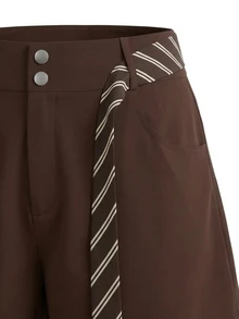 Sweetra CURVE Women's Plus Size Fashion Solid Color Shorts With Striped Belt - Brown - View 4