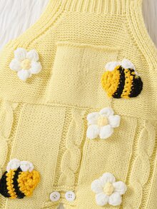 SHEIN Baby Girl Ribbed Knit Jumpsuit & Hat Without Tee Autumn Winter - Yellow - View 6