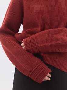 KÆRIA Hus Roll Neck Raglan Sweater - Lofty Rib Knit - Rust Red - Turnback Cuffs,Cosy Knitwear, Winter Layering - Red - View 7