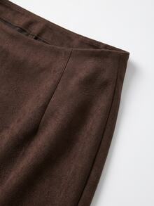 Sweetra CURVE Vintage Distressed Jacquard Shorts With Slit Design, High Waist Bodycon Hip-Flattering Skort - Brown - View 5