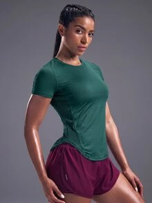 Powerista 透氣柔軟運動機能上衣 女款壓縮緊身運動T恤 健身房運動衫 - 墨綠色 - 查看 4