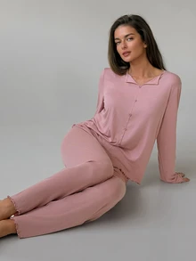 DAZY Women's Solid Color Single-Breasted Long Sleeve Top And Pants Pajama Set - Pink - View 6