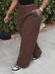 Slaydiva Plus Size Women's Brown Casual Pants - Autumn Daily Loose Street Style, Versatile All-Match Long Pants, Suitable For Parties, Formal Occasions And Vacation Wear - Brown - View 5