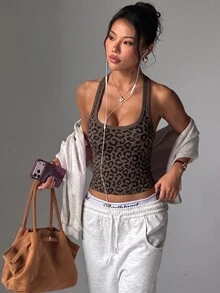 Velisys Velisys 2pcs Women Seamless Leopard Print Sports Tees Tanks, Wire-Free, Fitness, Yoga, Running - Multicolor - View 3