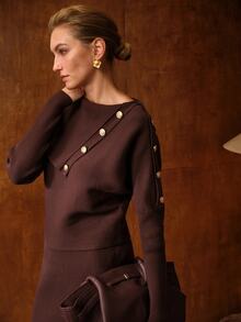 MOTF PREMIUM WOMEN'S BROWN SWEATER, ELEGANT AND EXQUISITE, AUTUMN/WINTER - Brown - View 6