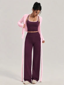SHEIN PariChic 女款純色加厚內搭背心、長袖上衣與長褲運動套裝 - 彩色 - 查看 2