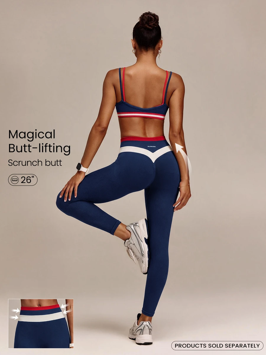 GLOWMODE 24" Seamless SculptMove High-Rise Leggings With Contrast Waist & Butt-Lifting Design Training Workout Gym Fitness Summer Active Wear - Multicolor - View 1