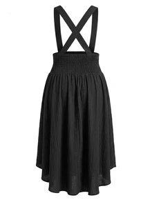Sweetra Women's Plus Size Black Waist Tie Design Asymmetrical Hemline Backless Dress - Black - View 2