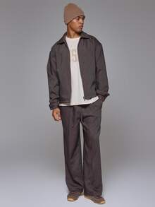 Musero Brushed Zip Through Collared Crop Length Jacket & Brushed Elastictaed Waist Joggers Autum Winter Essentials - Brown - View 1