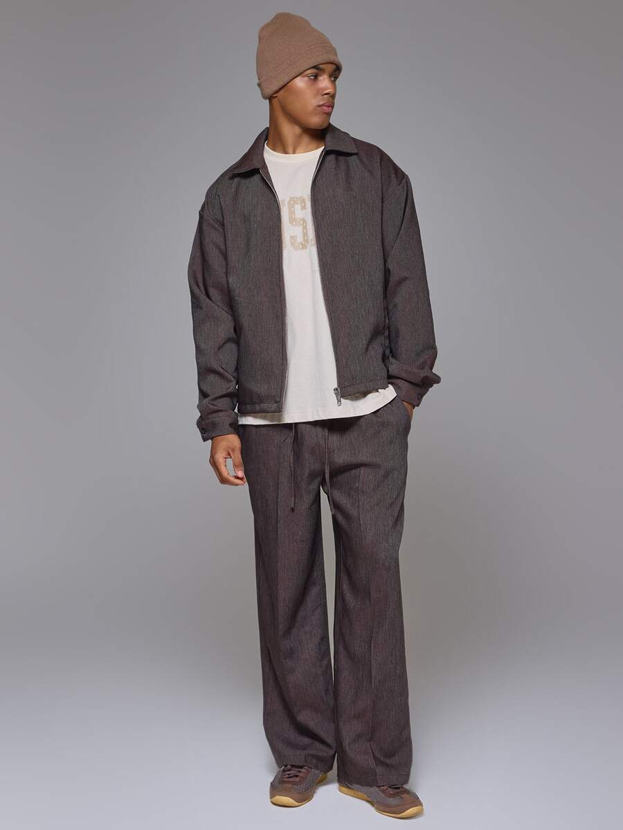 Musero Brushed Zip Through Collared Crop Length Jacket & Brushed Elastictaed Waist Joggers Autum Winter Essentials - Brown - View 1