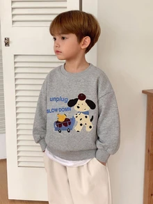 Hapijoa Young Boy Letter Cartoon Pattern Casual Daily Long Sleeve Sweatshirt - Grey - View 2