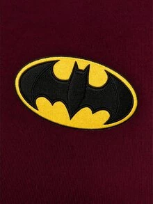 BATMAN X SHEIN Manfinity Roghcode 男士圓領休閒百搭日常穿著短袖T恤 - 酒紅色 - 查看 7