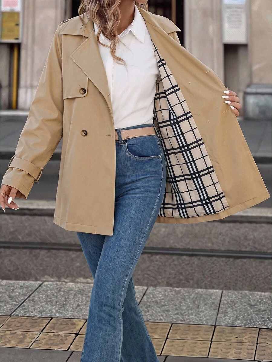 Editum Women's Street Fashion Button Long Sleeve Jacket Winter Outfit For Women - Khaki - View 1