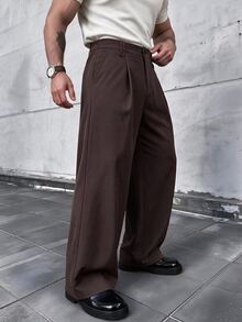 SLATEMANN Men's Loose Casual Wide Leg Long Pants - Chocolate Brown - View 4