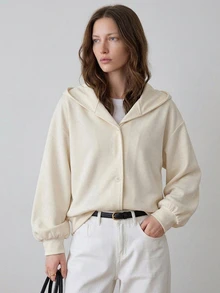Dazy-Less Autumn/Winter White Round Neck Long Sleeve Solid Color Loose Drop Shoulder Casual Versatile Women's Sweatshirt - White - View 5
