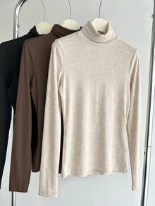 SHEIN BASICS 3PCS Women T-Shirts - Khaki - View 7