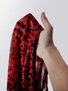 SHEIN ICON 女款大尺碼復古性感休閒千禧風 Y2K 龐克時尚個性玫瑰紅豹紋不對稱下擺抽褶綁帶背心 - 紅色 - 查看 11