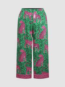 Chillnights Young Colorblock Leopard Print Collared Woven Plus Size Pajama Set - Green - View 5
