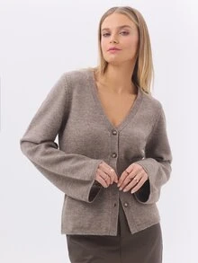 KÆRIA Hus Áo cardigan tôn dáng eo - Len dệt cao cấp hoàn thiện sạch - Màu xám taupe muối tiêu - Tay áo kén, mặc lớp mùa đông - Xám - Xem 6