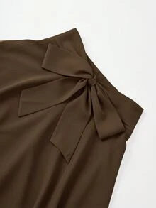 SHEIN Franclia 女款蝴蝶結腰部設計寬鬆大尺寸裙 - 咖啡棕 - 查看 3
