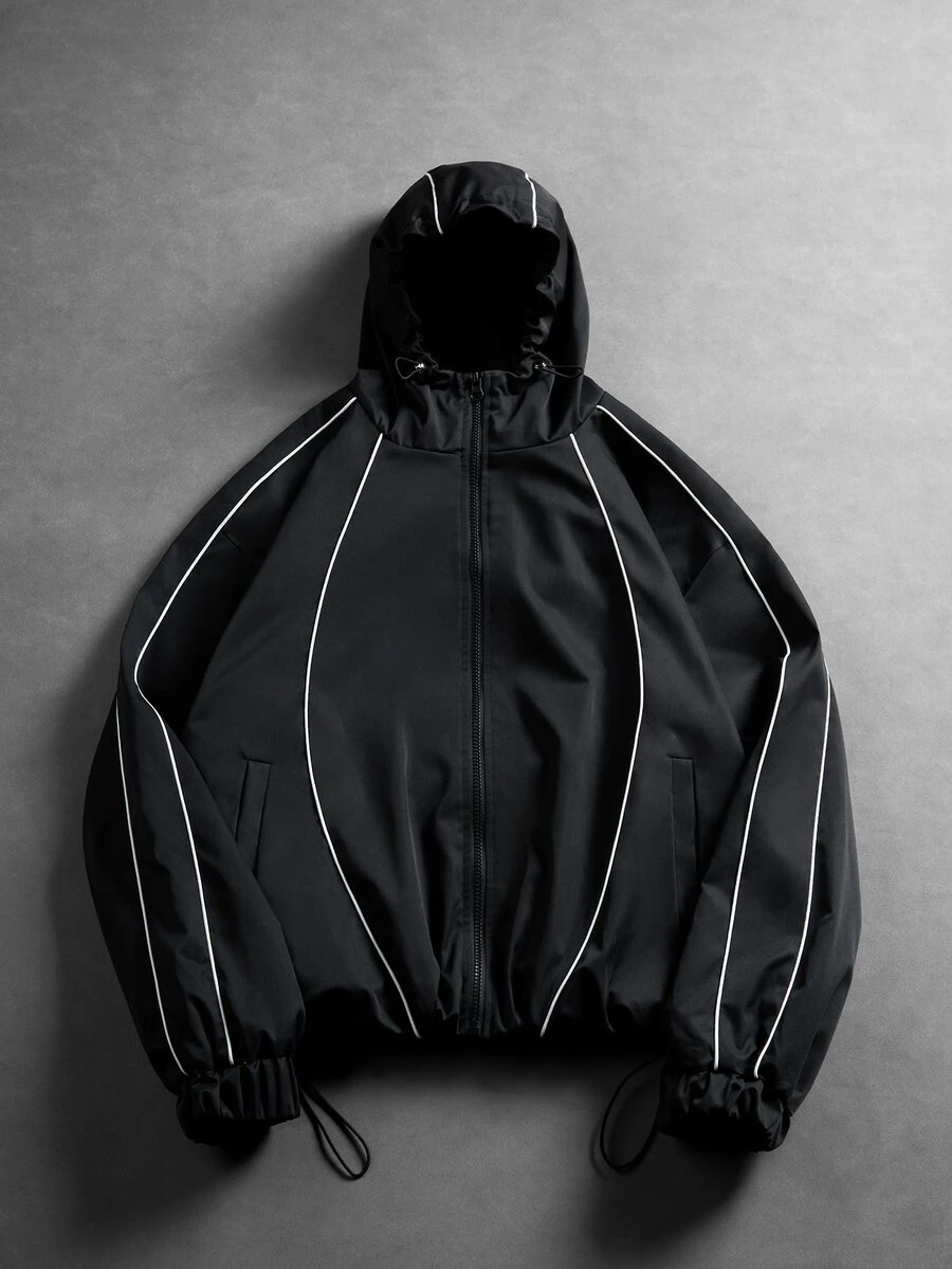 PAVTROS Áo khoác nam casual có mũ, kéo khóa, dây rút, dáng ngắn phong cách streetwear tech, áo khoác gió form rộng, thu đông - màu đen - Xem 1