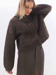 KÆRIA Hus Patch Pocket Cardigan - Soft-Touch Heritage Nep Knit - Brown Marle - Heavyweight, Cosy Winter Layers - Brown - View 6