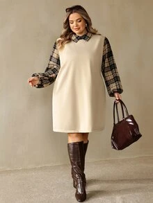 SHEIN CURVE+ كنزة صوفية مقاس كبير بياقة على شكل حرف V وأكمام طويلة مخططة، فيونكة خلفية، عيد الميلاد - متعدد الألوان - مشاهدة 4
