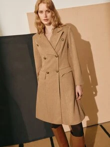 MOTF PREMIUM WOMEN'S LONG SLEEVE DOUBLE-BREASTED LAPEL ELEGANT COAT, AUTUMN/WINTER - Khaki - View 7