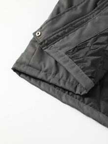 Easura Plus Size Autumn/Winter Long Sleeve Cinched Waist Long Padded Padded Coat - Dark Grey - View 17