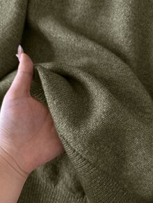 Story & Sage 女款刺繡立領落肩長袖休閒毛衣 秋冬休閒棕色毛衣 女款外出穿搭荷葉邊蕾絲飾邊毛衣 - 軍綠色 - 查看 6