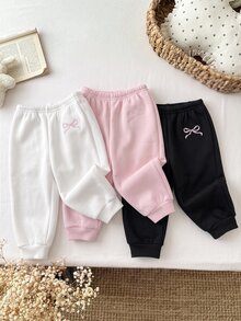 SHEIN 3件組女嬰愛心印花鬆緊腰長款冬季長褲 - 粉色 - 查看 7