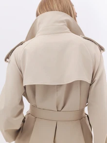 KÆRIA Hus Belted Double-Breasted Trench Coat - Tech Trench Woven - Stone - Classic, Capsule Wardrobe, Layering - Khaki - View 2