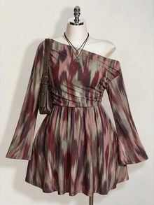 SHEIN ICON 女款大尺碼不對稱領口洋裝 - 彩色 - 查看 1