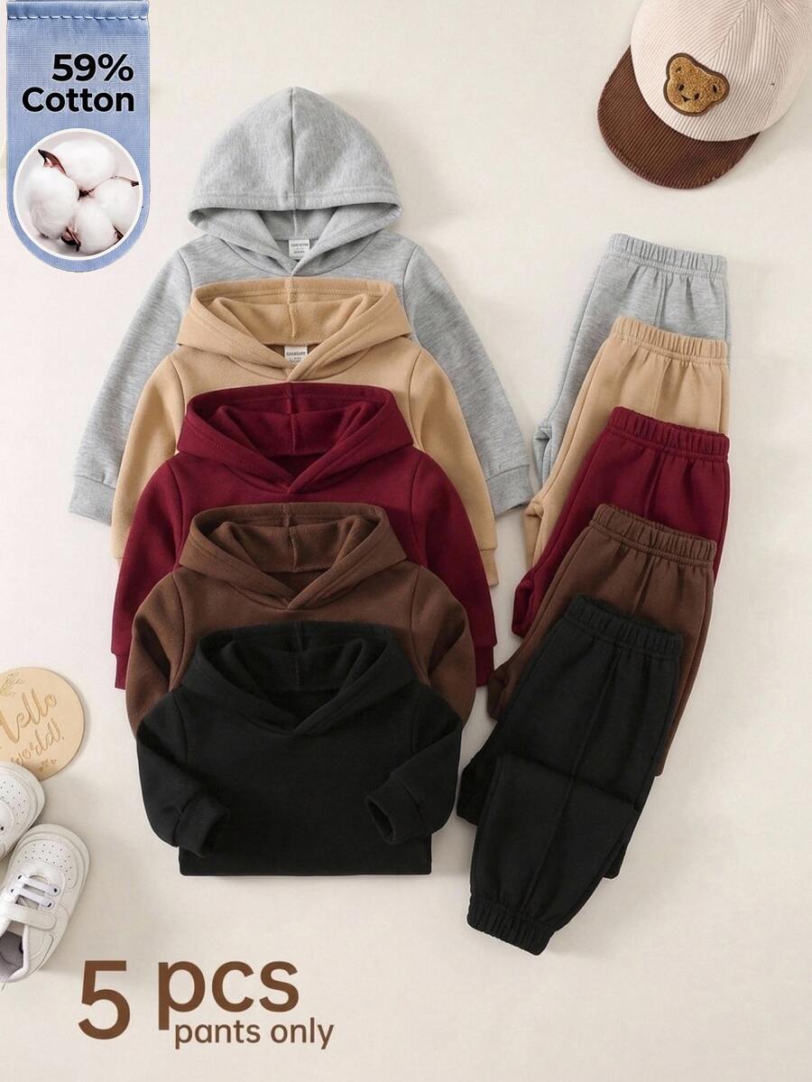 SHEIN 5pcs Pieces Young Boy Kids Leisure College Comfortable Fashion Simple Practical All-Match With Decoration Soft Comfortable Thick Sweatpants Suitable - Multicolor - View 1