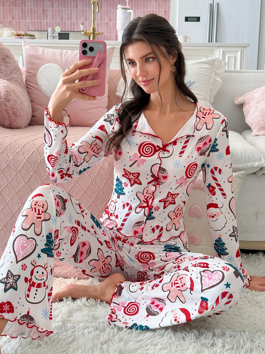 SweetSlumber Sweet Cute Bow Pajama Set For Young Girls, Women's Pajama Set - Multicolor - View 1