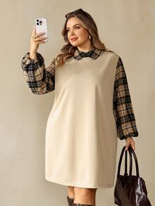 SHEIN CURVE+ كنزة صوفية مقاس كبير بياقة على شكل حرف V وأكمام طويلة مخططة، فيونكة خلفية، عيد الميلاد - متعدد الألوان - مشاهدة 5