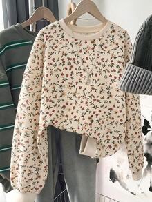 SHEIN LUNE 女款休閒寬鬆版型小碎花運動衫 - 白色 - 查看 1