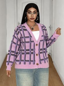 Maweii Plus Size Women's Sweater Cardigan, Pink, Coat, Deep V-Neck, Sexy, Autumn/Winter, Christmas - Multicolor - View 5