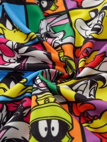 LOONEY TUNES X SHEIN Men's Cartoon Plaid All-Over Print Boxer Briefs - Black - View 7