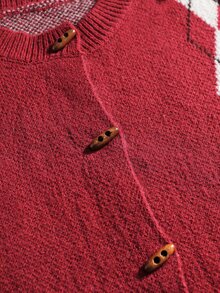 GlowEve CURVE Plus Size Round Neck Long Sleeve Button Bow Diamond Pattern Cardigan - Multicolor - View 4