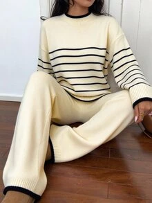 Autumina Women's Striped Long Sleeve Top And Pants Casual Daily Knit 2 Pieces Set - Multicolor - View 5