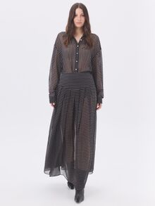 KÆRIA Hus Fluid Maxi Co-Ord Skirt - Sheer Chiffon - Black Foulard Paisley - Elegant, Occasionwear, Layering - Blue - View 4