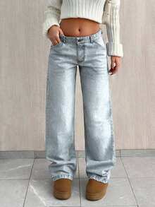 SHEIN Women Casual Wide Leg Light Wash Curve Jeans - Light Wash - View 4