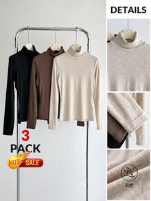SHEIN BASICS 3PCS Women T-Shirts - Khaki - View 8