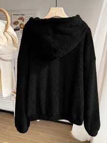 Comfortcana Áo nỉ hoodie lông xù mùa đông size lớn - màu đen - Xem 6