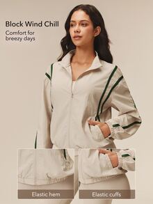 OutZeal Women Sports Jacket Casual Hiking Workout Water-Resistant Lightweight Stand Collar Zip Up Jacket - Khaki - View 3
