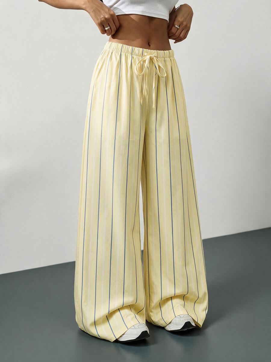 SHEIN Tall Women's Drawstring Striped Long Pants Suitable For Dating, Vacation, Party, Daily Wear, Gathering, Outdoor Activities - Yellow - View 1